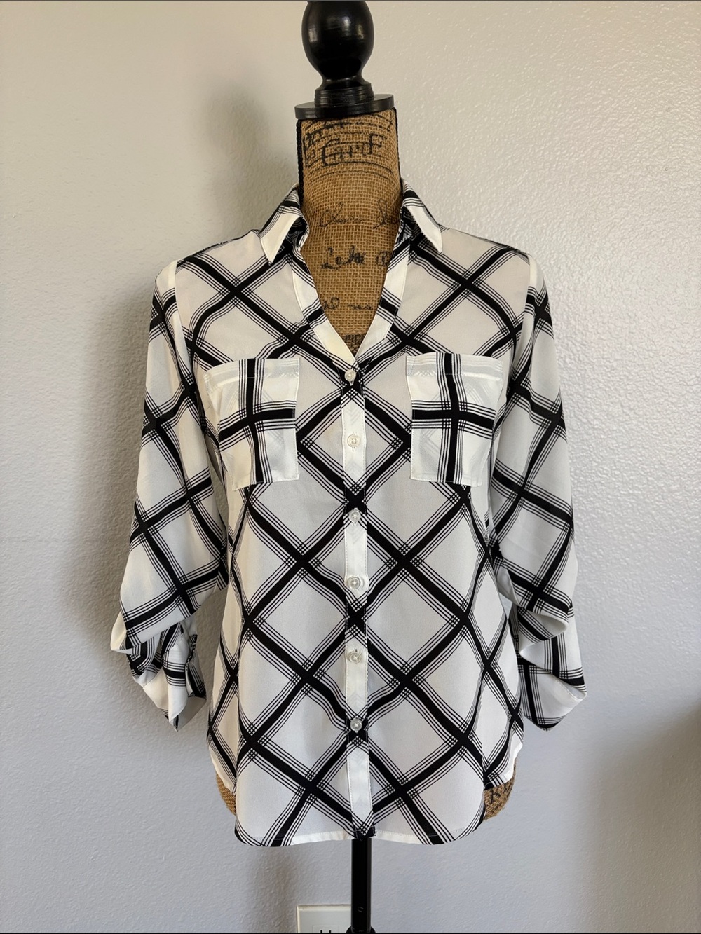 Express Black & White Button-Down Shirt